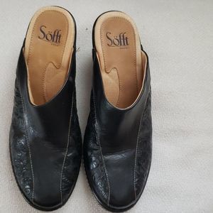 Sofft clogs  soft leather with design on sides.